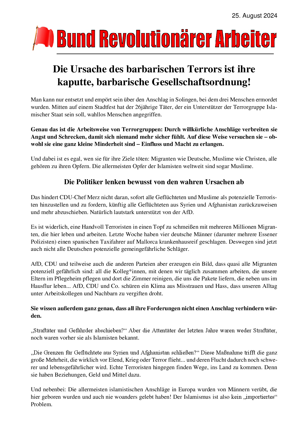 Die Ursache des barbarischen Terrors ist ihre kaputte, barbarische Gesellschaftsordnung!
