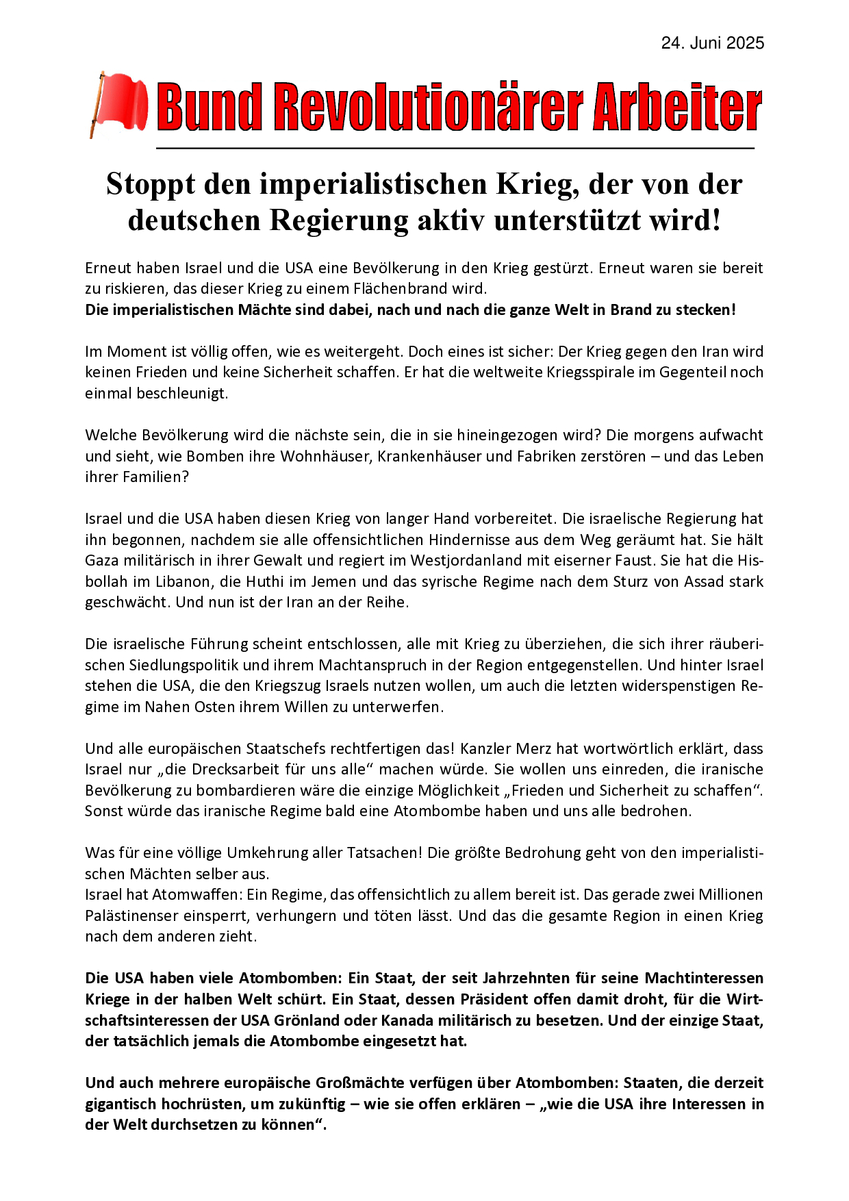 Stoppt den imperialistischen Krieg, der von der deutschen Regierung aktiv unterstützt wird!