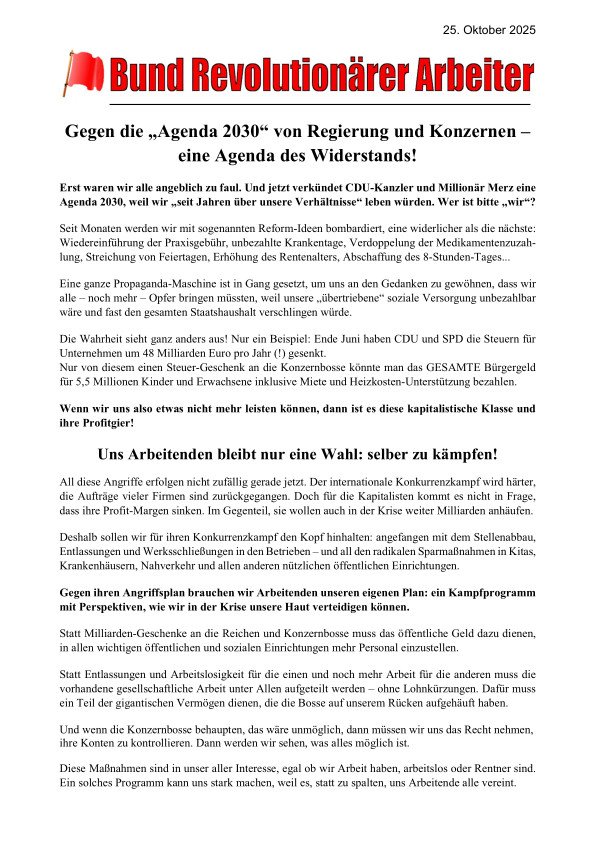 Gegen die „Agenda 2030“ von Regierung und Konzernen – eine Agenda des Widerstands!