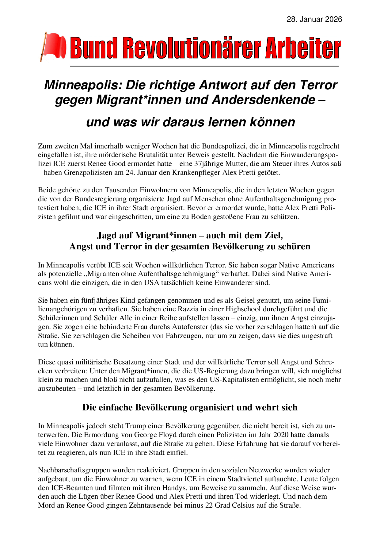 Minneapolis: Die richtige Antwort auf den Terror gegen Migrant*innen und Andersdenkende – und was wir daraus lernen können