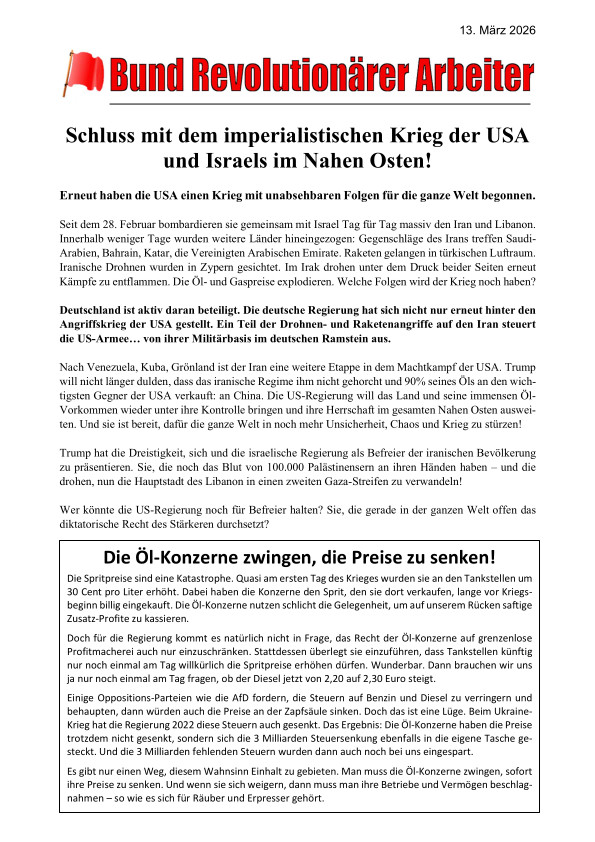 Schluss mit dem imperialistischen Krieg der USA und Israels im Nahen Osten!
