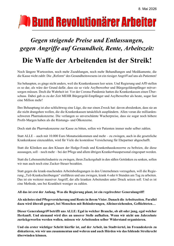 Gegen steigende Preise und Entlassungen, gegen Angriffe auf Gesundheit, Rente, Arbeitszeit: Die Waffe der Arbeitenden ist der Streik!
